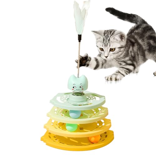 Lembeauty Katzenspielzeug Zauberstab,Katzenspielzeug Zauberstab - Realistische Bunte Federn, selbsthaltendes Übungsspiel | Freihändiges natürliches Vogelfeder-Ballspielzeug, Rotationsspielzeug für von Lembeauty