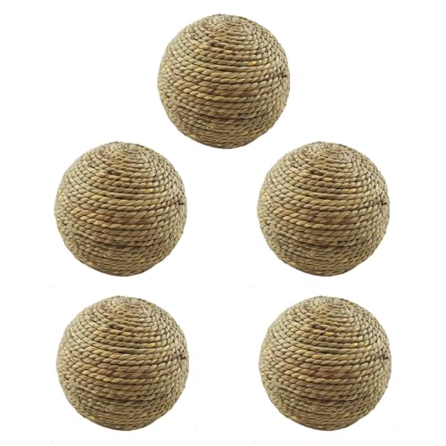 Lembeauty Rattan Bälle Spielzeug, 5 Pack Kaninchen Kauen Gras Bälle, Natürliche Rattan Kaninchen Kauen Übung Ball Spielzeug Für Kaninchen Hamster Chinchillas Gerbils Meerschweinchen von Lembeauty