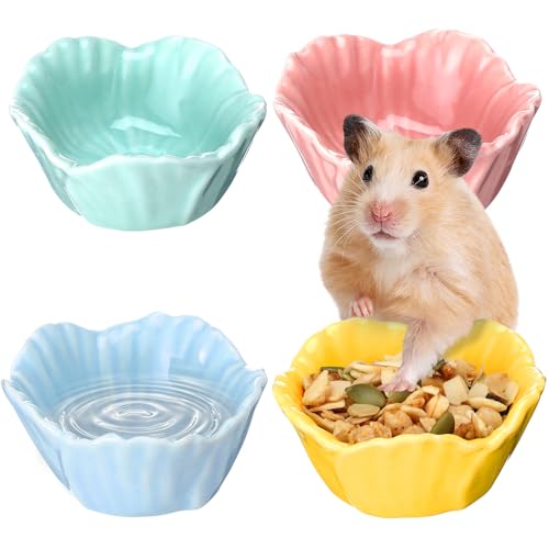 Kleine Keramik-Schüssel für Hamster, 6,7 x 6,7 x 3,5 cm, Blumenform, kleine Wasser- und Futternapf, Futterschale für Meerschweinchen, Papageien, Rennmäuse, Ratten, Mäuse, Kaninchen, Chinchilla, leicht von LemonRoad