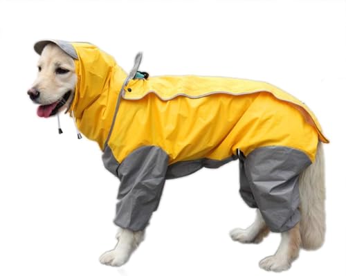 Regenmantel für Hunde, Patchwork mit 4 Beinen, Jacke mit abnehmbarer Kapuze, für kleine mittelgroße und große Hunde (24#, Gelb) von Lempefe