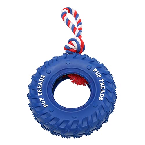 LenTLy Hundereifen-Kauspielzeug, Bissfestes Leckerli-Spender-Gummi, Aggressives Hunde-Schlepperspielzeug mit Seil (Blau) von LenTLy