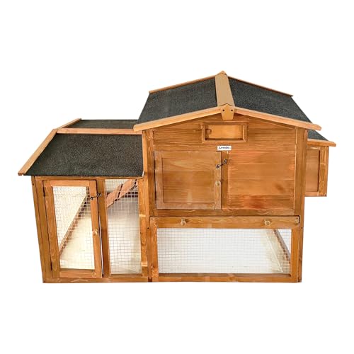 Lendo Online Hühnerstall aus imprägniertem Fichtenholz mit Nachtstall und Lauf - 151x69x92cm - Braun - Kleintiere - Kaninchenstall - Hühnerstall - Indoor & Outdoor - Asphaltdach - Wetterfest von Lendo Online