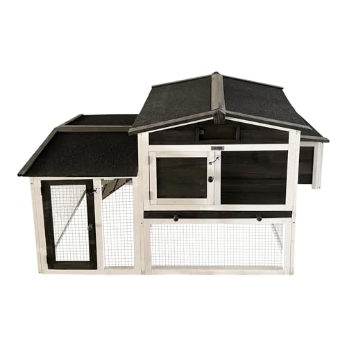 Lendo Online Hühnerstall aus imprägniertem Fichtenholz mit Nachtstall und Lauf - 151x69x92cm - Grau - Kleintiere - Kaninchenstall - Hühnerstall - Indoor & Outdoor - Asphaltdach - Wetterfest von Lendo Online