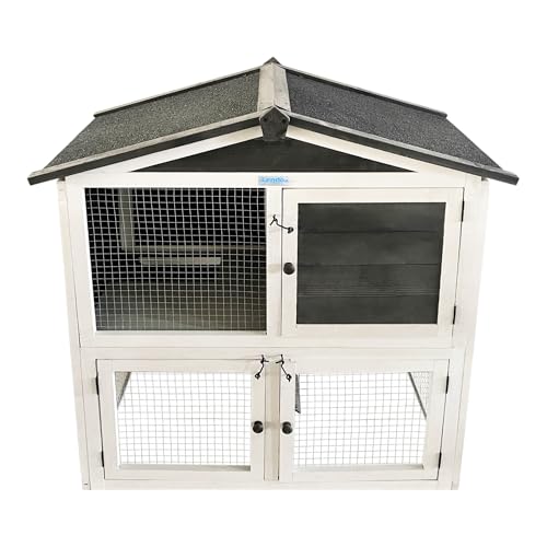Lendo Online Kaninchenstall aus Holz - Kleintierstall - 94x46x96cm - Zwei Etagen - Hasenstall - Kleintierhaus - Kleintierkäfig - Draußen - Wetterfest - Kaninchenhaus - Bitumendach (Grau) von Lendo Online