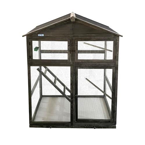 Lendo Online Vogelvoliere aus imprägniertem Fichtenholz - 115x58x164 cm - Vogelkäfig mit herausnehmbarer Schublade - Vogelhaus - Papageienkäfig - Wellensittichkäfig (Grau) von Lendo Online