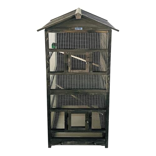 Lendo Online Vogelvoliere aus imprägniertem Fichtenholz - 70x57x165 cm - Vogelkäfig mit herausnehmbarer Schublade - Vogelhaus - Papageienkäfig - Wellensittichkäfig (Grau) von Lendo Online