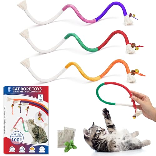Leoezx™ Sisalseil Katzenspielzeug (3 Stück), Katzenkauspielzeug, interaktives Katzenspielzeug zum Zahnen, Katzenzahnreinigung, Katzenglockenspielzeug von Leoezx