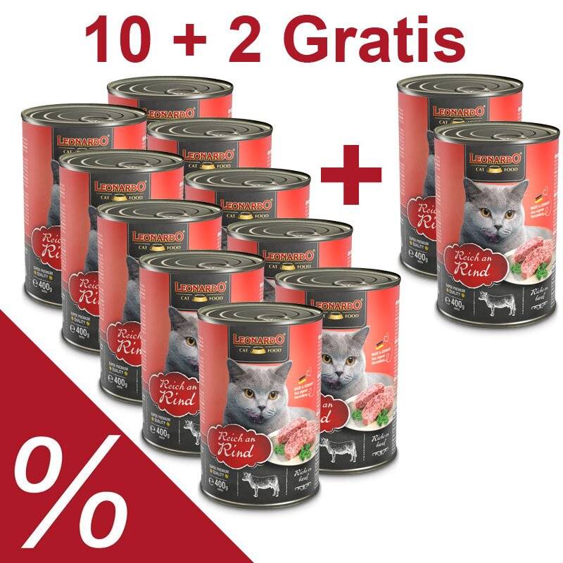 10+2 Aktion - Leonardo Katzenfutter 12 x 400g Reich an Leber (5,19 € pro 1 kg) von Leonardo