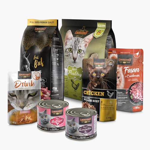 LEONARDO Katzenfutter Kennenlernpaket, 2 Sorten Trockenfutter und 5 Sorten Nassfutter für Katzen, ohne Zusatzstoffe, für alle Rassen, Made in Germany von Leonardo