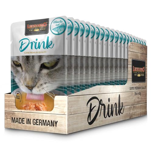 LEONARDO Drink Atlantic Cod [20x40g Multipack Sorte Kabeljau & Huhn] Katzendrink | getreidefreie Fisch- und Hühnerbrühe mit Fleischstreifen | Ergänzungsfuttermittel für Katzen von Leonardo
