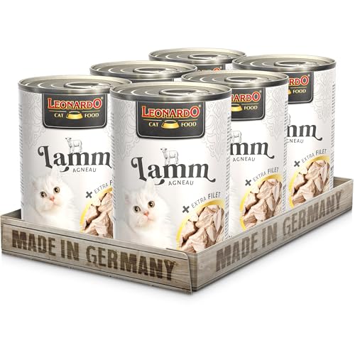 LEONARDO Katzenfutter Lamm und extra Filet, 6X 400 g getreidefreies Nassfutter mit Lamm und extra Hühnerfilet, Alleinfuttermittel mit frischem Geflügel von Leonardo