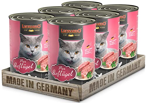 LEONARDO Nassfutter für Katzen, Geflügel pur, 6X 400g Dose, Katzenfutter getreidefrei, Alleinfutter, Made in Germany von Leonardo