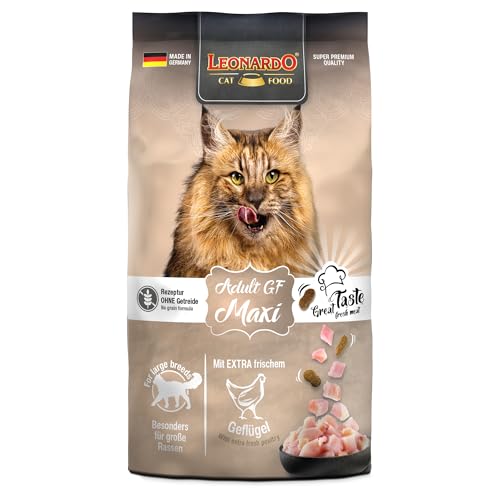 Leonardo Adult GF Maxi [300g] Katzenfutter | Getreidefreies Trockenfutter für Katzen | Alleinfuttermittel für große Katzenrassen ab 1 Jahr von Belcando