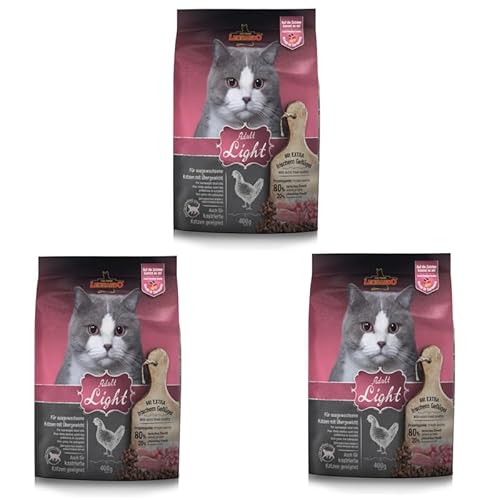 Leonardo Adult Light | 3er Pack | 3 x 400 g | Trockenfutter für ausgewachsene Katzen | Mit extra frischem Geflügel | Reduzierter Energiegehalt und hoher Eiweißgehalt von Leonardo
