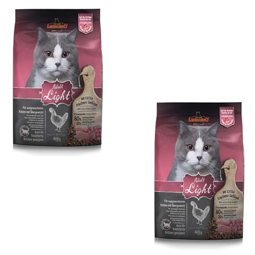 Leonardo Adult Light | Doppelpack | 2 x 400 g | Trockenfutter für ausgewachsene Katzen | Mit extra frischem Geflügel | Reduzierter Energiegehalt und hoher Eiweissgehalt von Leonardo