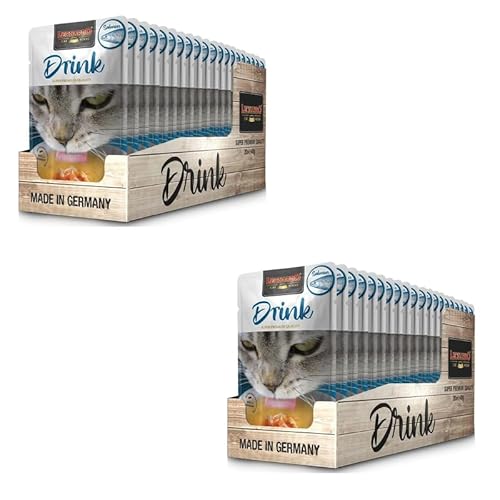 Leonardo Drink Salmon | Doppelpack | 2 x 20 x 40 g | Ergänzungsfuttermittel für ausgewachsene Katzen | In praktischen Einzelportionen | Getreidefreie Fleischbrühe von Leonardo