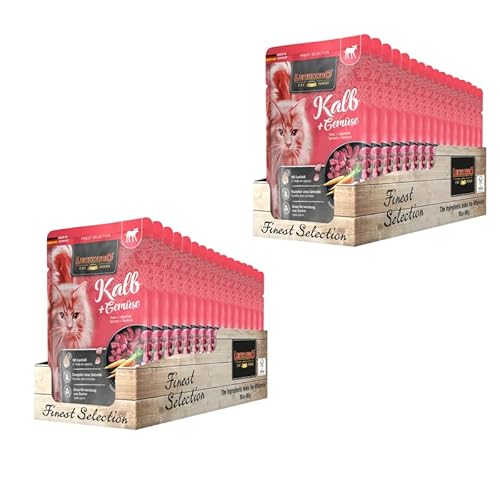 Leonardo Finest Selection Kalb & Gemüse | Doppelpack | 2 x 16 x 85 g | Alleinfuttermittel für ausgewachsene Katzen | In praktischen Einzelportionen | Mit raffinierten Zutaten von Leonardo