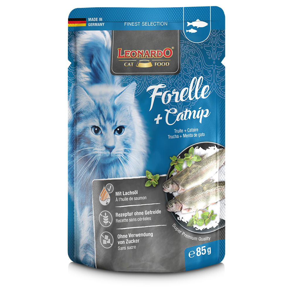 Leonardo Katzenfutter Finest Selection Pouch 16 x 85 g - Forelle & Catnip von Leonardo