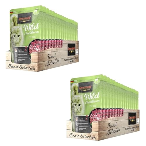 Leonardo Finest Selection Wild & Blaubeeren | Doppelpack | 2 x 16 x 85 g | Nassfutter für ausgewachsene Katzen | In praktischen Einzelportionen | Mit wertvollem Lachsöl von Leonardo