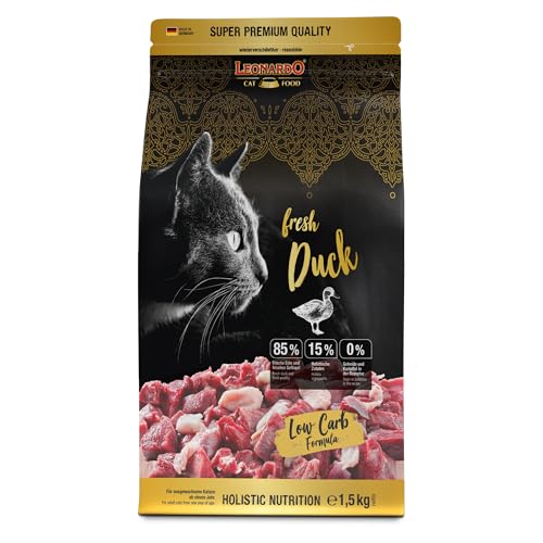 LEONARDO Fresh Duck & Poultry [1,5kg] Katzenfutter | Trockenfutter mit 85% Frischfleisch für Katzen | Alleinfuttermittel für ausgewachsene Katzen Aller Rassen ab 1 Jahr von Leonardo