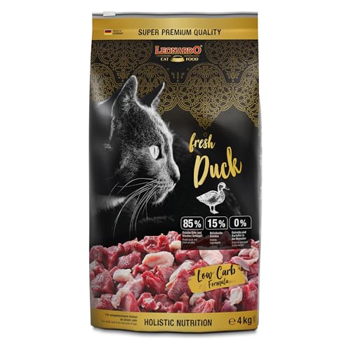 LEONARDO Fresh Duck & Poultry [4kg] Katzenfutter | Trockenfutter mit 85% Frischfleisch für Katzen | Alleinfuttermittel für ausgewachsene Katzen Aller Rassen ab 1 Jahr von Leonardo