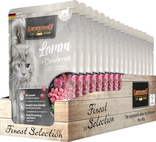 Leonardo Frischebeutel [16x85g Lamm + Cranberries] | Getreidefreies Nassfutter für Katzen | Feuchtfutter Alleinfutter im Einzelportionsbeutel von Leonardo