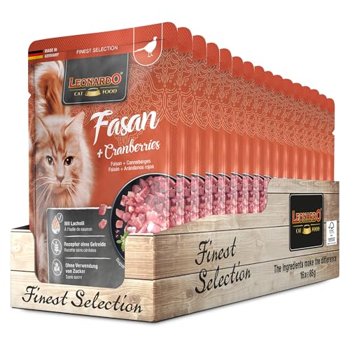 Leonardo Frischebeutel [16x85g Fasan + Cranberry] | Getreidefreies Nassfutter für Katzen | Feuchtfutter Alleinfutter im Einzelportionsbeutel von Leonardo