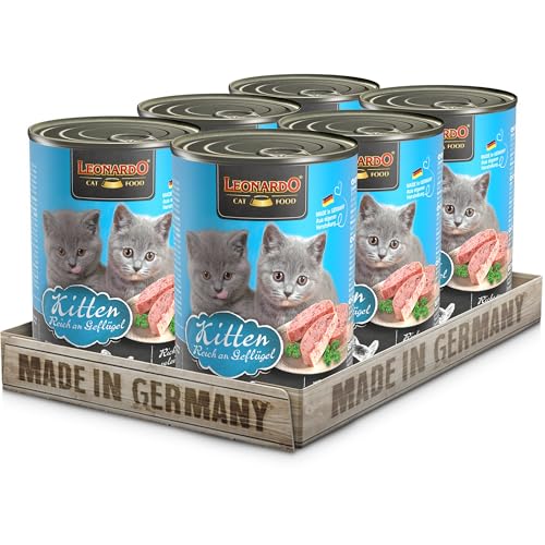 Leonardo Geflügel Nassfutter Kitten 6X 400g Dose | Getreidefreies Nassfutter für Katzen | Feuchtfutter Alleinfutter aus der Dose, 2,4kg von Leonardo