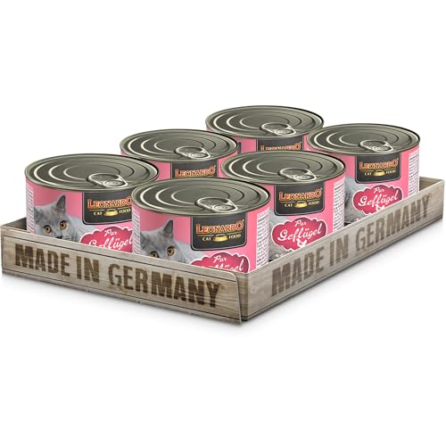 LEONARDO Nassfutter für Katzen, Geflügel pur, 6X 200g Dose, Katzenfutter getreidefrei, Alleinfutter, Made in Germany von Leonardo