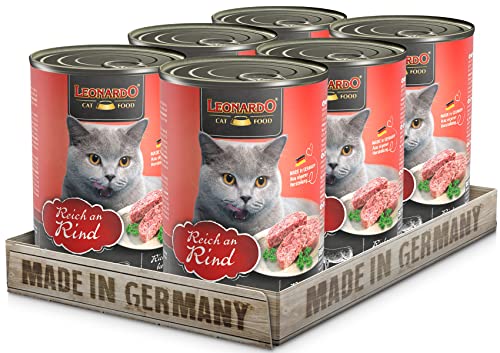 Leonardo Nassfutter [6x400g Rind] | Getreidefreies Nassfutter für Katzen | Feuchtfutter Alleinfutter aus der Dose von Leonardo