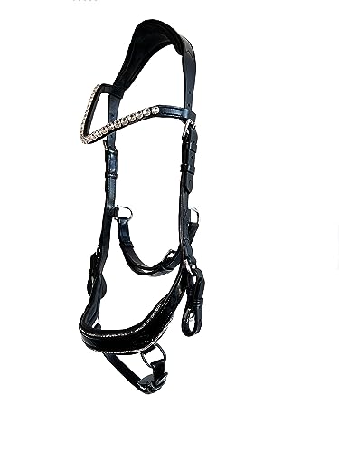 Leone Equipment Premium Anatomisch Trense für Pferde mit Stirnriemen & Kristallen - Trense Glitzer Pferd mit Zügel - Zaumzeug Bridle Pferd Zubehör für Vollblut, Warmblut (Vollblut, Cob) von Leone Equipment