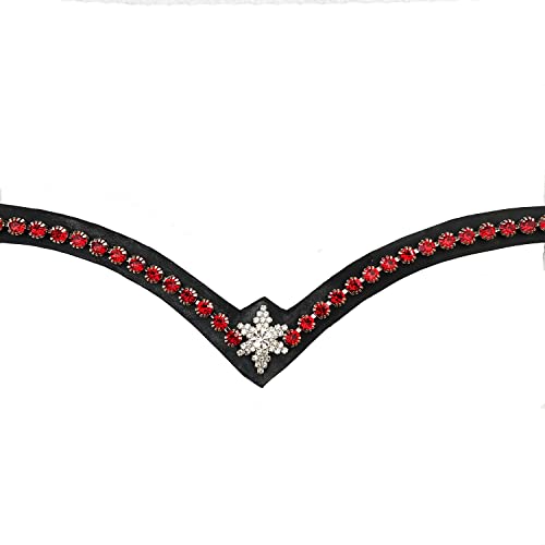 Leone Equipment Stirnriemen Pferd Glitzer in Geschenkbox (Pony, Rote Steine/Schwarz Leder) von Leone Equipment