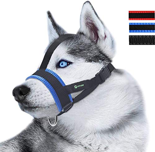 Maulkorb für kleine, mittelgroße und große Hunde, weiches Nylon, verhindert Beißen, Bellen, Kauen (XXXL/Blau) von Lepark