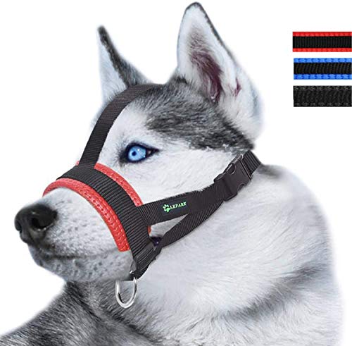 Paws Hunde-Maulkorb mit Kopfschlaufe, verhindert das Abnehmen von Hunde, für kleine, mittelgroße und große Hunde (Größe L, Rot) von Lepark