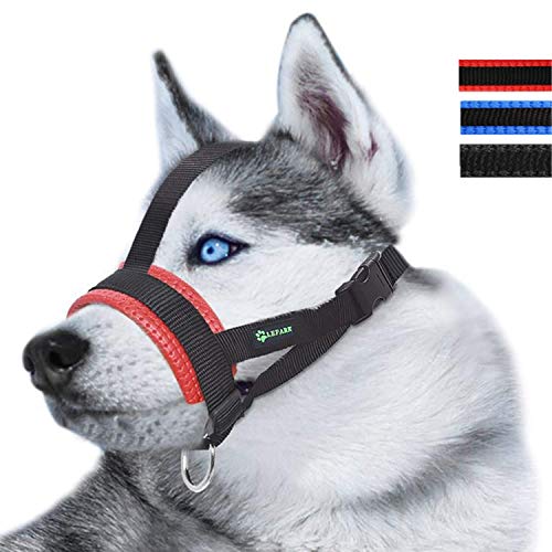 Paws Hunde-Maulkorb mit Kopfschlaufe, verhindert das Abnehmen von Hunde, für kleine, mittelgroße und große Hunde (Größe M/Rot) von Lepark