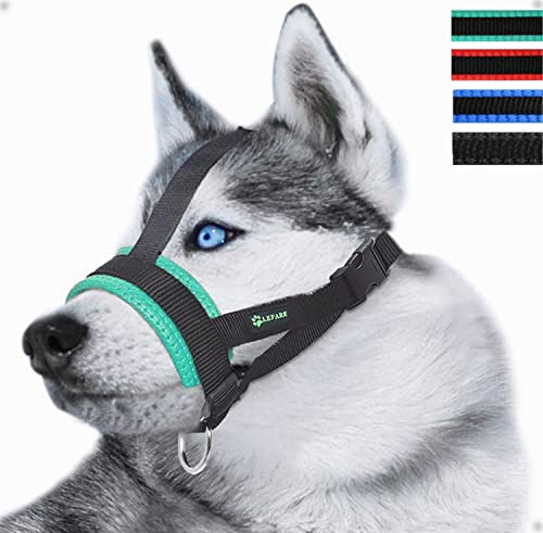 Paws Hunde-Maulkorb mit Kopfschlaufe, verhindert das Abnehmen von kleinen, mittleren und großen Hunden (Größe S/Grün) von Lepark