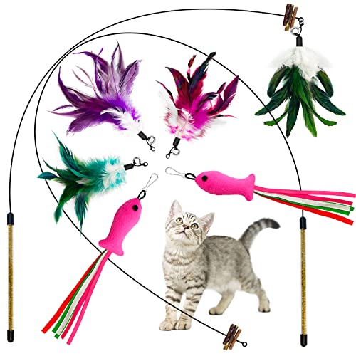 Lepawit Katzenstab-Spielzeug, Katzenfederspielzeug mit Silbervine und Glocken, 2 x Katzen-Teaser-Zauberstab und 6 x Teaser-Nachfüllpackungen, extra langer 97,8 cm Draht, Katzenspielzeug für Lepawit Katzenstab-Spielzeug, Katzenfederspielzeug mit Silbervine und Glocken, 2 x Katzen-Teaser-Zauberstab und 6 x Teaser-Nachfüllpackungen, extra langer 97,8 cm Draht, Katzenspielzeug für von Lepawit