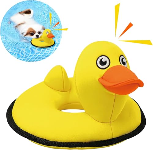 Lepawit Quietschendes Hundespielzeug, schwimmendes Hundespielzeug für drinnen oder draußen, Schwimmring-Design, interaktives Hundegeschenk für kleine und mittelgroße Hunde, gelbe Ente von Lepawit