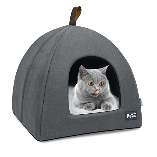 Katzenhöhle, 2 in 1 Katzenhaus, Haustierbett Faltbares Hunde Katzenhaus mit Waschbaren Kissen, rutschfeste Unterseite, für Katze/Hund/Kaninchen/Welpen/Kätzchen von Lepidi