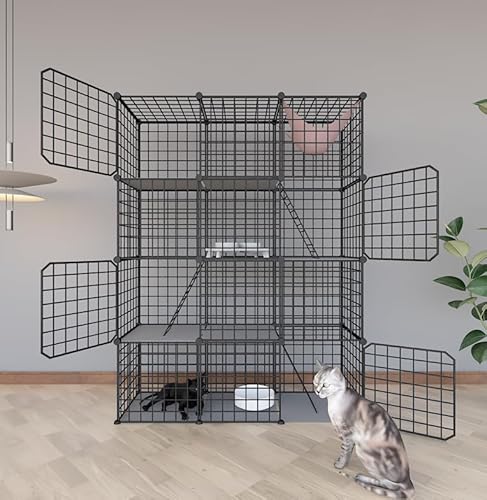 Katzenkäfige Innengehege mit Kunststoffplattformen, Katzenlaufstall Catio Abnehmbarer Metalldraht Zwinger Katzenkiste Groß Extra Übungsplatz Ideal für 1-3 Katzen Katzenkäfige Innengehege mit Kunststoffplattformen, Katzenlaufstall Catio Abnehmbarer Metalldraht Zwinger Katzenkiste Groß Extra Übungsplatz Ideal für 1-3 Katzen von Leptzoa