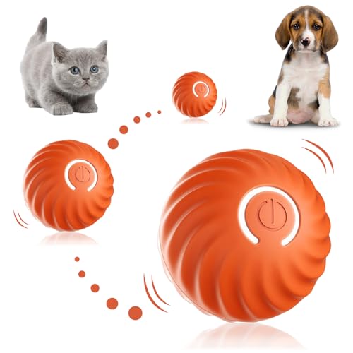 Hundespielzeug, Elektrisch Hundeball mit LED Licht, 360° Automatischer Rollen Hundeball USB Wiederaufladbarer, Interaktives Hundespielzeug Intelligenz Hundeball Spielzeug für Hunde (Orange) von Lergas