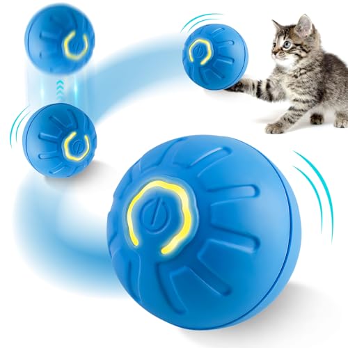Katzenspielzeug, 360° Automatischer Rollen Katzenball Elektrisch mit LED Licht, Katzenball USB Wiederaufladbarer, Interaktives Katzenspielzeug, Intelligenz Katzenball Spielzeug für Katzen (Blau) von Lergas