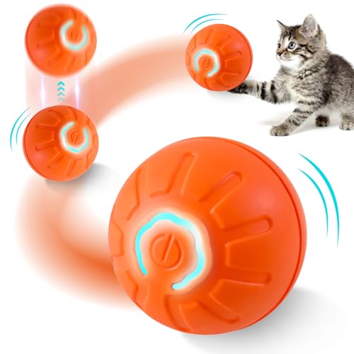Katzenspielzeug, 360° Automatischer Rollen Katzenball Elektrisch mit LED Licht, Katzenball USB Wiederaufladbarer, Interaktives Katzenspielzeug, Intelligenz Katzenball Spielzeug für Katzen (Orange) von Lergas