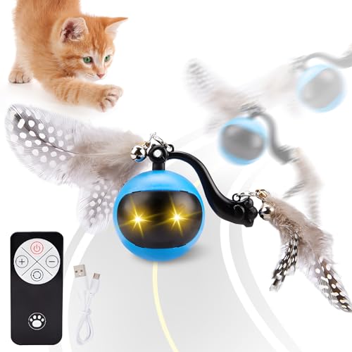 Lergas Interaktives Katzenspielzeug, Katzenball Elektrisch mit Fernbedienung, USB Aufladbar Katzenspielzeug Elektrisch mit Simulierter Anruf und Lichter Blinken, Katzenspielzeug Intelligenz (Blau) von Lergas