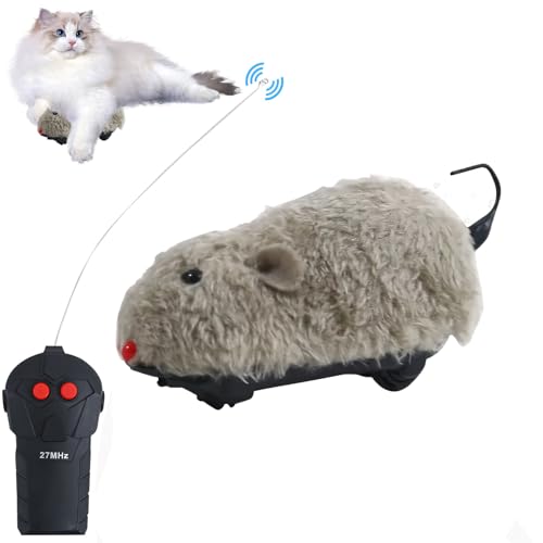 Lergas Katzenspielzeug Elektrisch Maus, Interaktives Katzenspielzeug Ferngesteuert, Elektrisches Maus Spielzeug mit Fernbedienung, Batteriebetrieben Ferngesteuerte Maus Spielzeug für Katzen (Grau) von Lergas