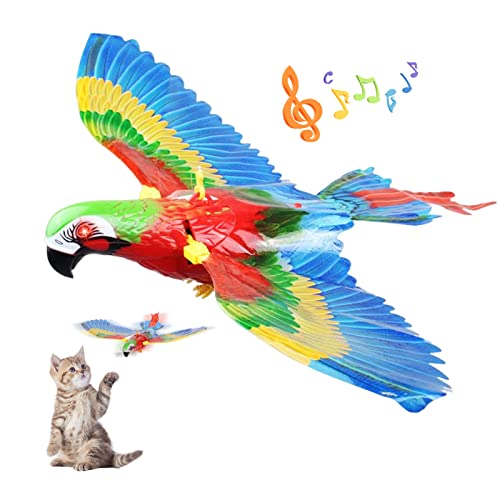 Lergas Katzenspielzeug Interaktives Katzenspielzeug Fliegender Vogel Katzenspielzeug mit Licht und Musik Elektrisch Katzenspielzeug Vogel für Katzen Teaser und Übungsgerät für Kätzchen (Papagei) von Lergas