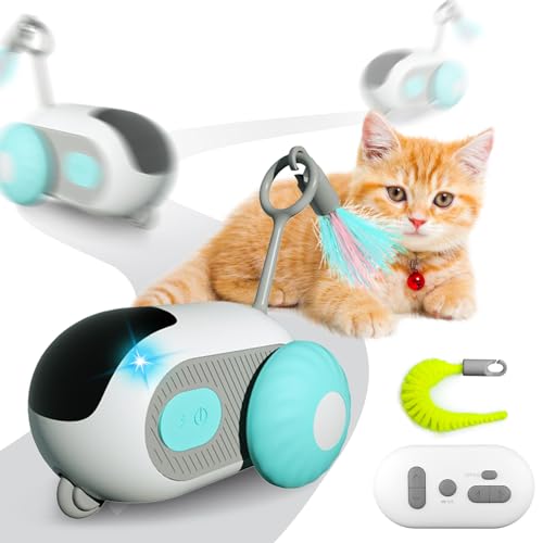 Lergas Katzenspielzeug Selbstbeschäftigung, Interaktives Katzenspielzeug Elektrisch, Intelligenz Katzen Spielzeug USB Aufladbar mit Fernbedienung, Interaktives Spielzeug für Katzen (Blau) von Lergas