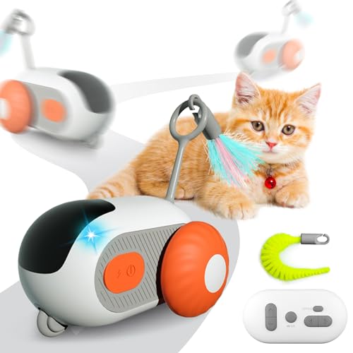 Lergas Katzenspielzeug Selbstbeschäftigung, Interaktives Katzenspielzeug Elektrisch, Intelligenz Katzen Spielzeug USB Aufladbar mit Fernbedienung, Interaktives Spielzeug für Katzen (Orange) von Lergas