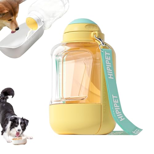 Trinkflasche Hunde für Unterwegs, 180°Faltbare Hundetrinkflasche, 1000 ml Auslaufsicher Hunde Wasserflasche, Tragbare Hunde Trinkflasche to Go für Unterwegs, Spazieren, Reisen (Gelb, 1) von Lergas