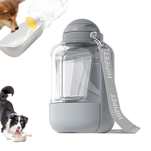 Trinkflasche Hunde für Unterwegs, 180°Faltbare Hundetrinkflasche, 1000 ml Auslaufsicher Hunde Wasserflasche, Tragbare Hunde Trinkflasche to Go für Unterwegs, Spazieren, Reisen (Grau, 1) von Lergas